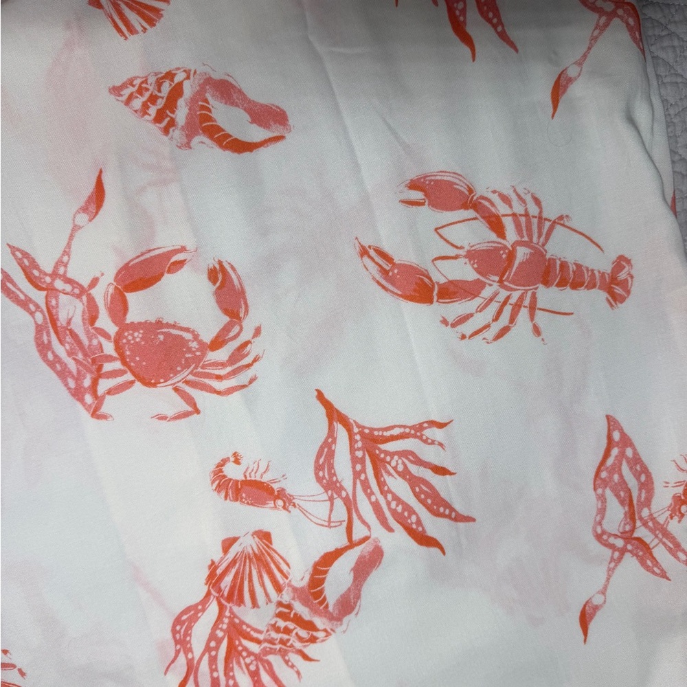 Men’s Short-Sleeve Lobster Print Shirt - Cream with Coral - Picture 7 of 12